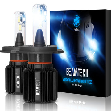 BEAMTECH H4 LED Headlight Bulb Fanless CSP Y19 Chips 8000 Lumens 6500K Xenon White  Extremely Bright Conversion Kit